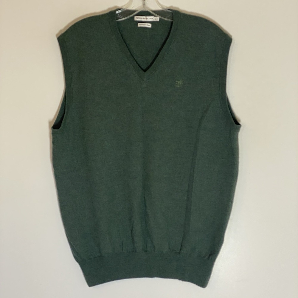 Peter Millar Sweater Vest Mens Large Green 100% Wool Preppy V Neck Golf Luxury L